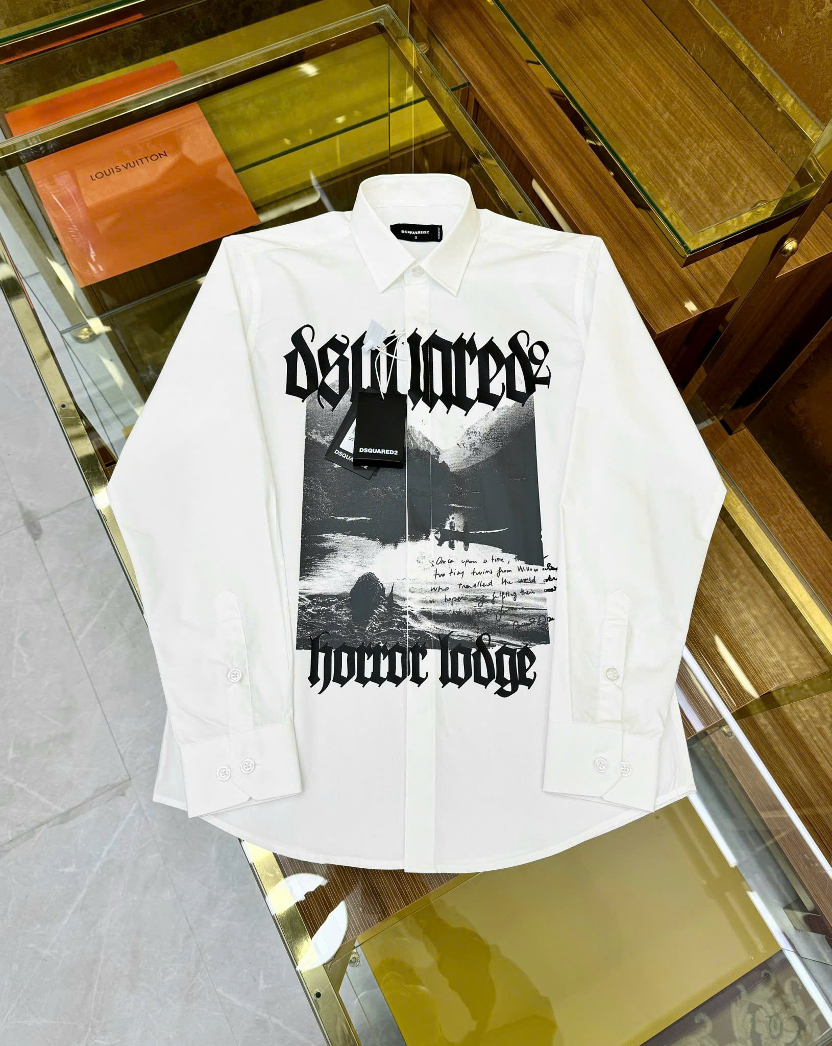 Áo sơ mi dài tay Dsquared2 DSQ2 Trắng họa tiết logo chữ ngực Like Auth on web CD